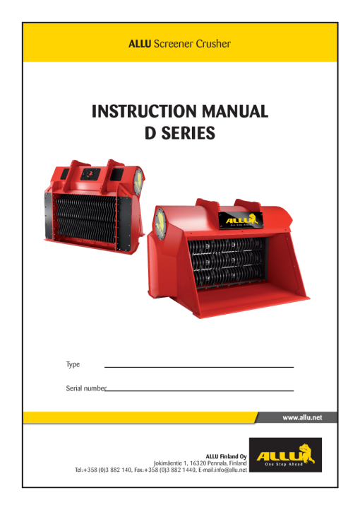 Allu Screener Crusher D Series Operation Manual PDF Download