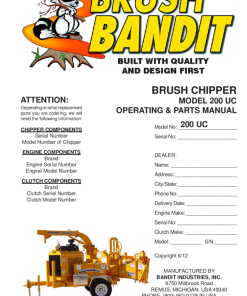 Bandit 200 UC Model Brush Chippers Operation and Parts Manual PDF Download
