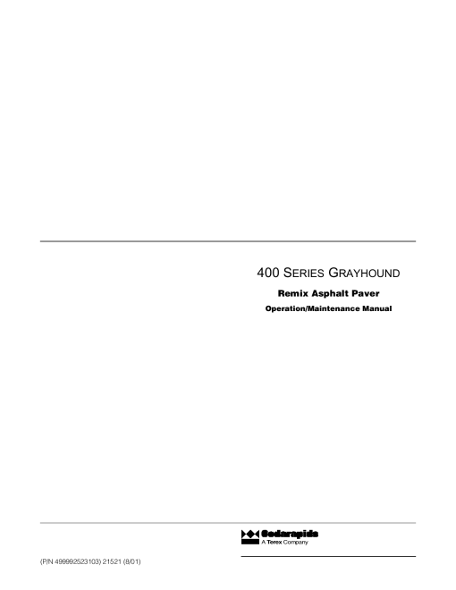 Cedarapids 400 Series Grayhound Remix Asphalt Paver Operation Maintenance Manual PDF Download