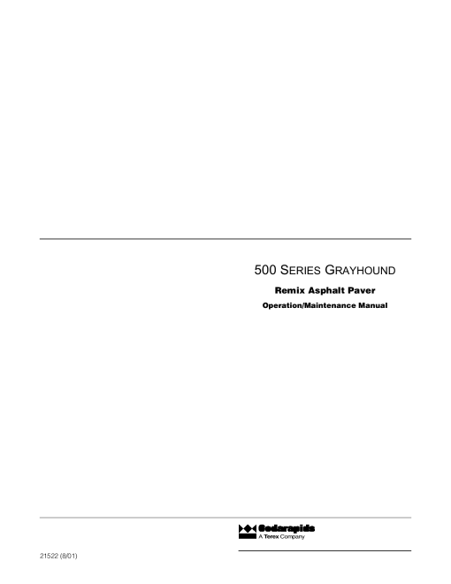 Cedarapids 500 Series Grayhound Remix Asphalt Paver Operation Maintenance Manual PDF Download