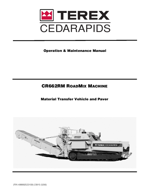 Cedarapids CR662RM RoadMix Machine Operation Maintenance Manual PDF Download