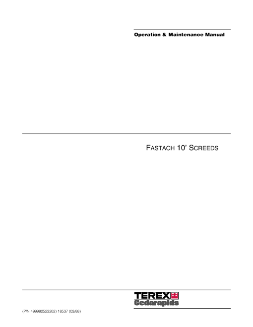 Cedarapids Fastach 10ft Screeds Operation Maintenance Manual PDF Download