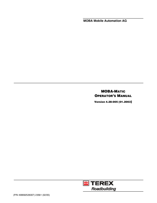 Cedarapids MOBA Matic Version 4.28-005 Operation Maintenance Manual PDF Download