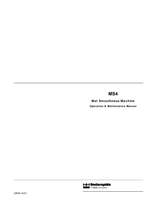 Cedarapids MS4 Mat Smoothness Machine Operation Maintenance Manual PDF Download