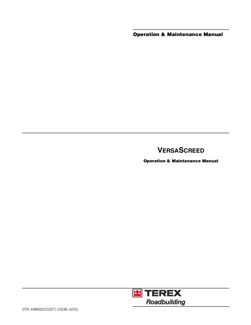Cedarapids VersaScreed Operation Maintenance Manual PDF Download