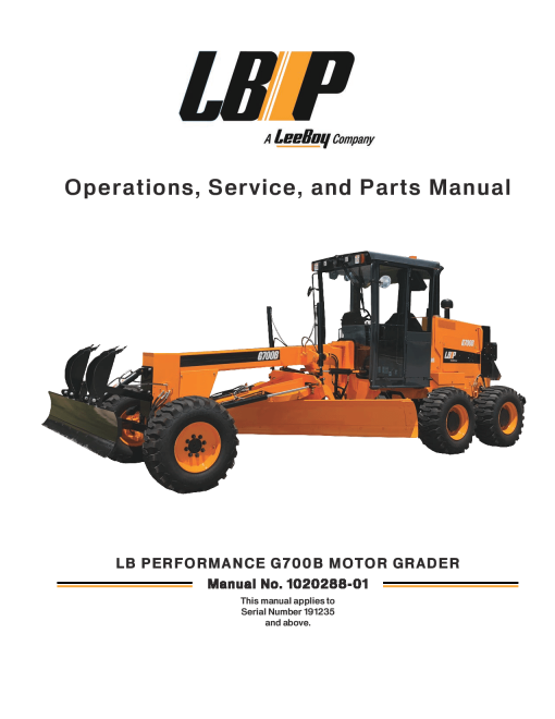 LBP G700 Motor Grader Operation Service and Parts Manual PDF Download