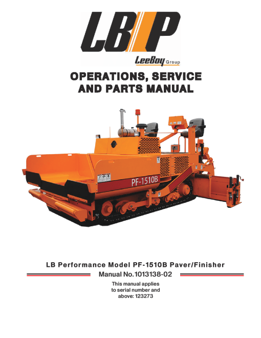 LBP PF-1510B Asphalt Paver Finisher Operation Service and Parts Manual PDF Download