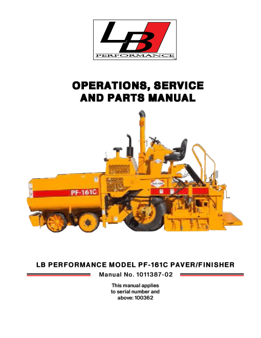 LBP PF-161C Asphalt Paver Finisher Operation Service and Parts Manual PDF Download