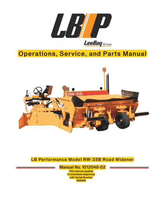 LBP RW-35B Road Widener Operation Service and Parts Manual PDF Download