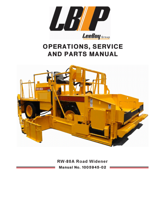 LBP RW-80A Road Widener Operation Service and Parts Manual PDF Download