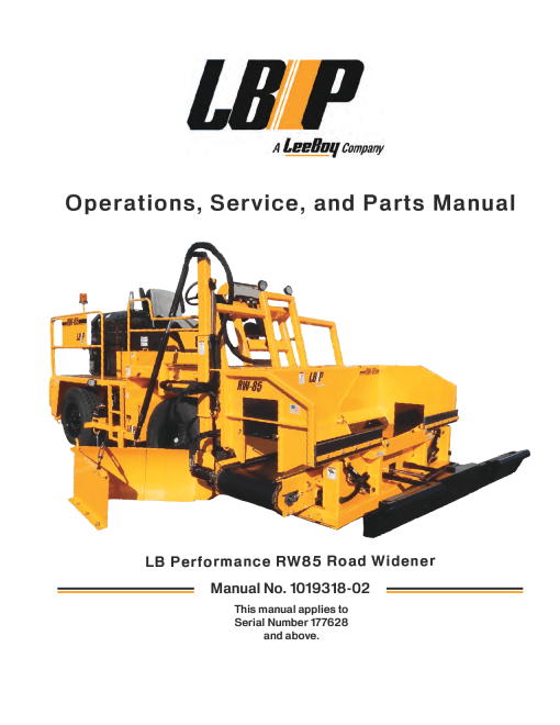 LBP RW85 Road Widener Operation Service and Parts Manual PDF Download