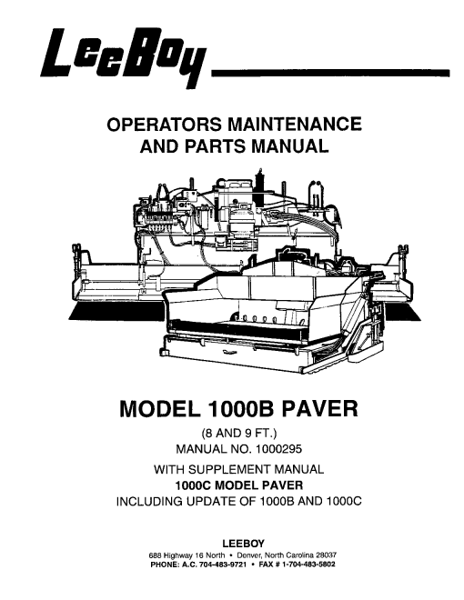 LeeBoy 1000B 1000C Paver Manual w Suplement DP10456 Operators Maintenance and Parts Manual PDF Download