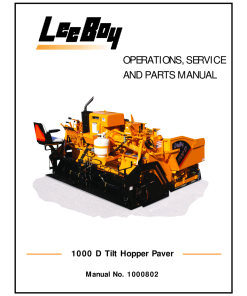 LeeBoy 1000D Tilt Hopper Paver Operators Service and Parts Manual PDF Download