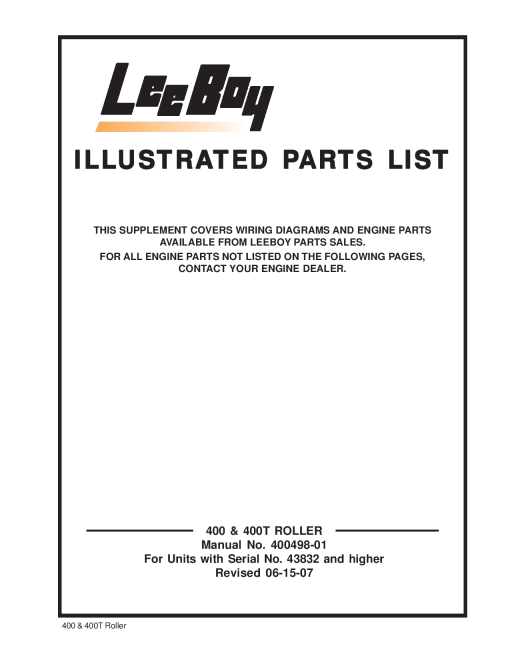 LeeBoy 400 400T Roller Schematic and Parts Manual PDF Download