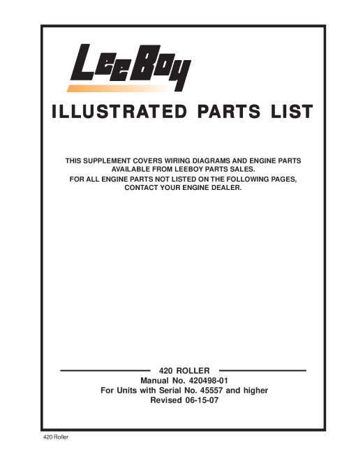 LeeBoy 420 Pneumatic Roller Schematic and Parts Manual PDF Download