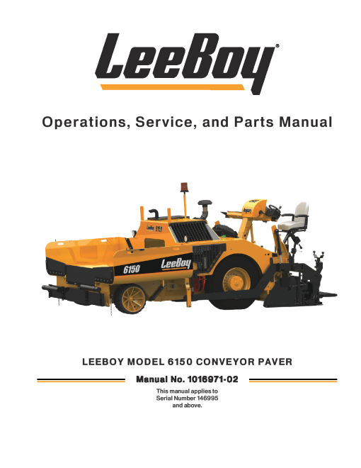 LeeBoy 6150 Conveyor Paver Operators Service and Parts Manual PDF Download