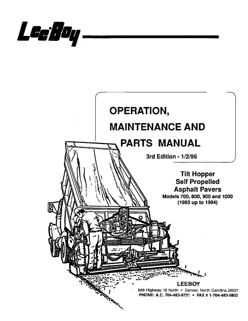 LeeBoy 700 800 900 1000 Paver Operators Maintenance and Parts Manual PDF Download