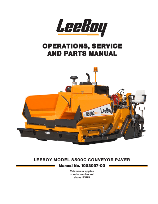 LeeBoy 8500C Conveyor Paver Operators Service and Parts Manual PDF Download
