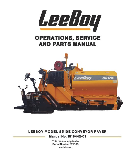 LeeBoy 8510E Conveyor Paver Operators Maintenance and Parts Manual PDF Download