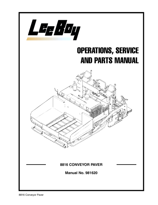LeeBoy 8816 Conveyor Paver Operators Service and Parts Manual PDF Download