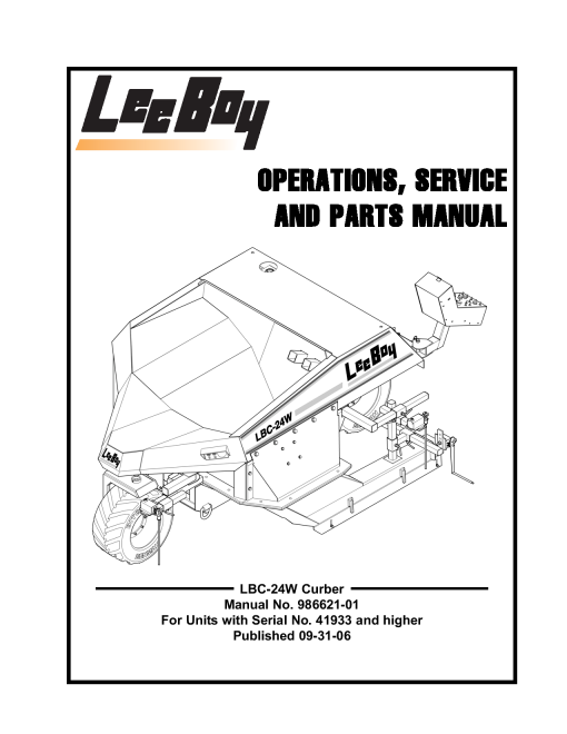 LeeBoy LBC 24W Curber Operators Service and Parts Manual PDF Download
