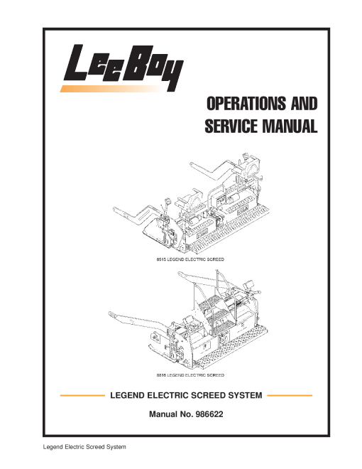 LeeBoy Legend Electric Screed 2005 Operators Service and Parts Manual PDF Download