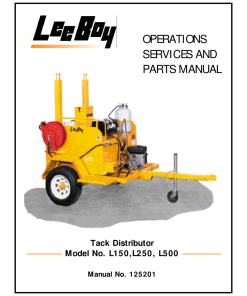 LeeBoy Tack Tank Model L150 L250 L500 Operators Service and Parts Manual PDF Download