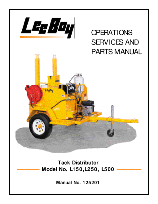 LeeBoy Tack Tank Model L150 L250 L500 Operators Service and Parts Manual PDF Download