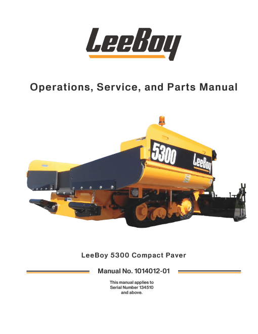 Leeboy 5300 Compact Paver Operators Service and Parts Manual PDF Download
