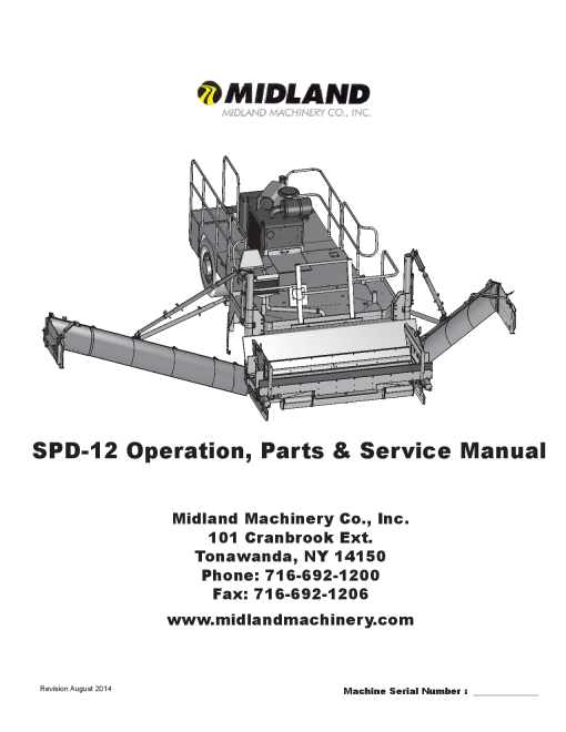 Midland SPD-12 Road widener Operation Service and Parts Manual 2014 PDF Download