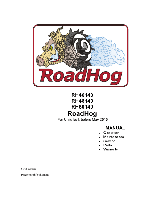 RoadHog RH40140 RH48140 RH60140 before May 2010 Wheel Loader Operation Maintenance Service and Parts Manual PDF Download