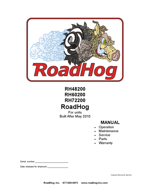 RoadHog RH48200 RH60200 RH72200 After May 2010 Wheel Loader Operation Maintenance Service and Parts Manual PDF Download