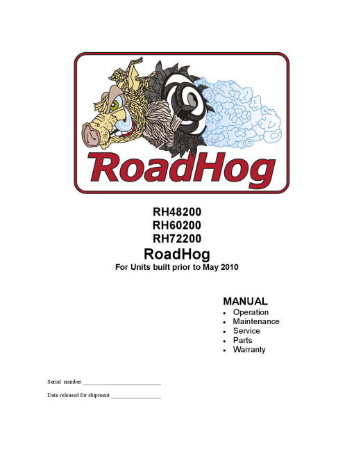 RoadHog RH48200 RH60200 RH72200 Before May 2010 Wheel Loader Operation Maintenance Service and Parts Manual PDF Download
