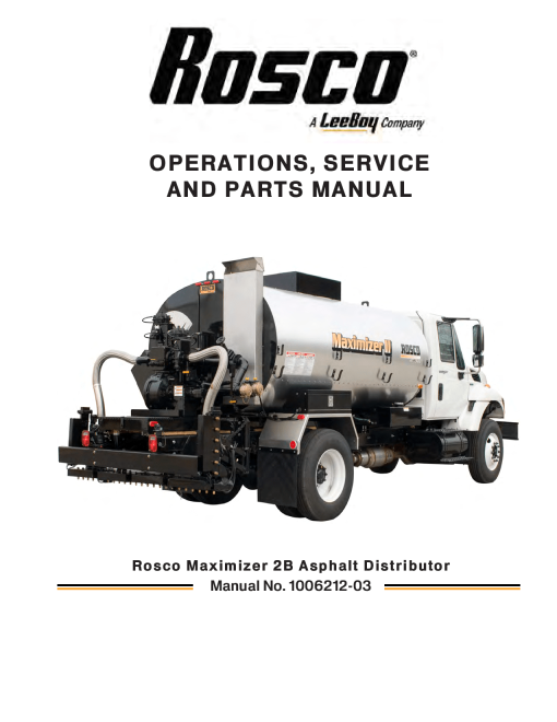 Rosco 2B Maximizer Operation Service and Parts Manual PDF Download