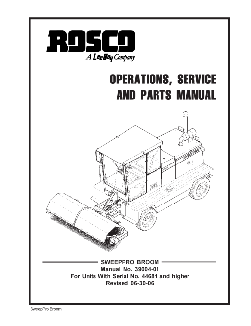Rosco Broom SweepPro Operation Service and Parts Manual PDF Download