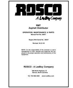 Rosco RMT Asphalt Distributor Operation Maintenance and Parts Manual PDF Download