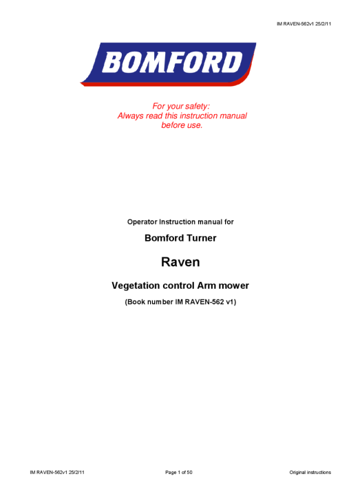 Tiger Bomford Turner Raven RBF 130 W37 HEAD Mower Operation and Parts Manual PDF Download