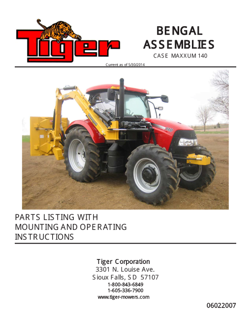 Tiger Case Maxxum 140 T4 Bengal 2014 Mower Operation and Parts Manual PDF Download