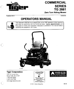 Tiger Commercial Series TG2661 Zero Turn Riding Mower Operation Manual PDF Download