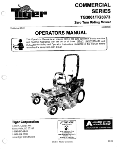 Tiger Commercial TG3061 TG3073 Zero Turn Riding Mower Operation Manual PDF Download
