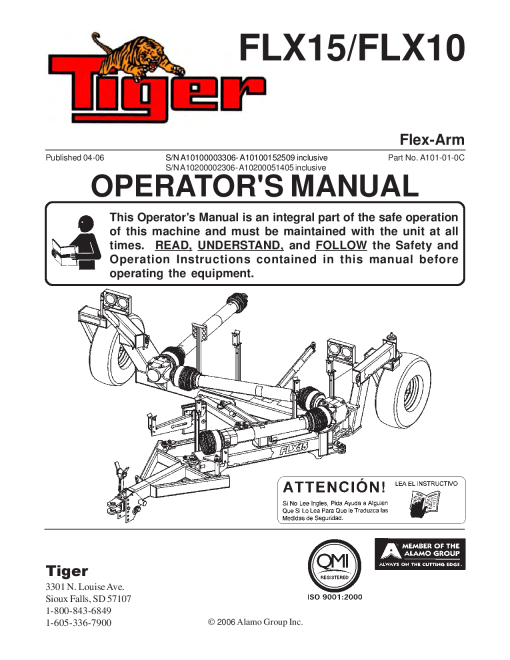 Tiger Flex Arm FLX15 FLX10 Mower Operation Manual PDF Download