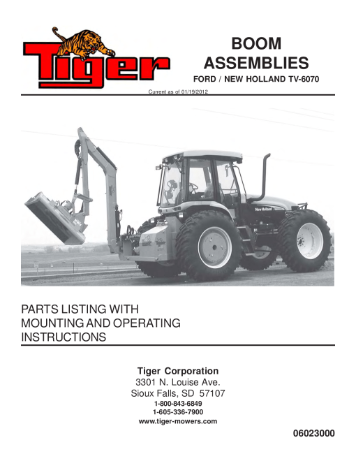 Tiger Ford New Holland TV-6070 BENGAL 06023000 Mower Operation and Parts Manual PDF Download