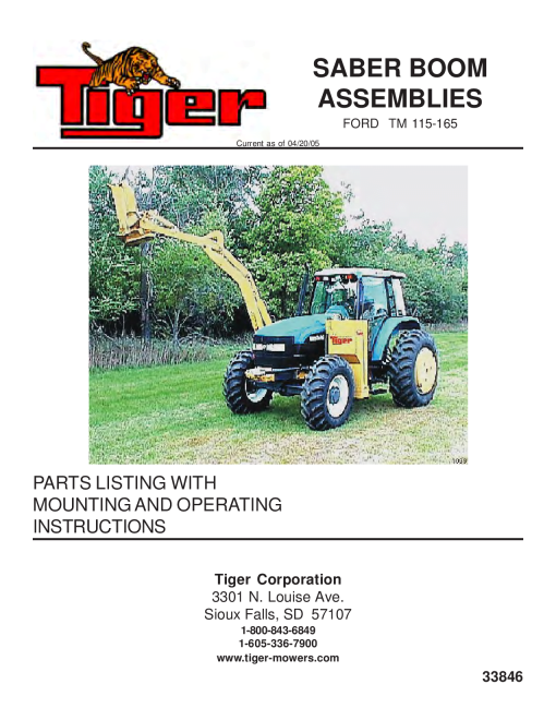 Tiger Ford TM115-165 Saber 33846 Mower Operation and Parts Manual PDF Download