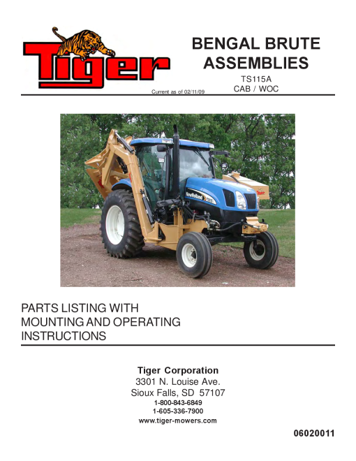 Tiger Ford TS 115 135A CAB WOC BENGAL BRUTE 06020011 Mower Operation and Parts Manual PDF Download