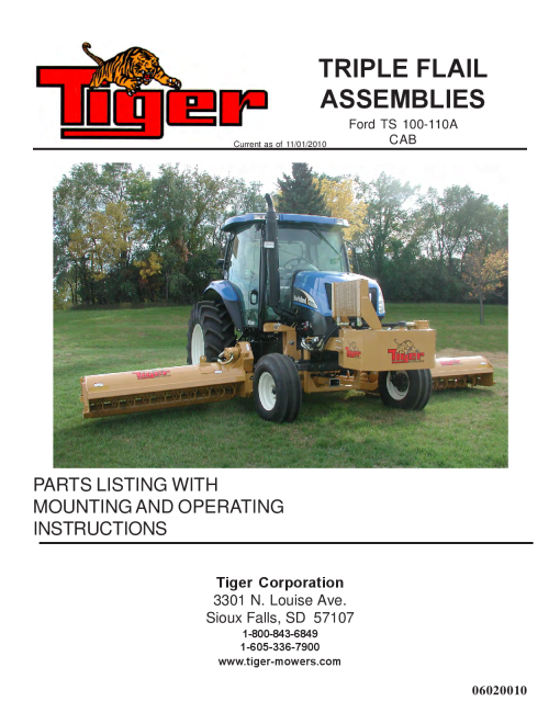 Tiger Ford TS100 110A T3F 06020010 Mower Operation and Parts Manual PDF Download