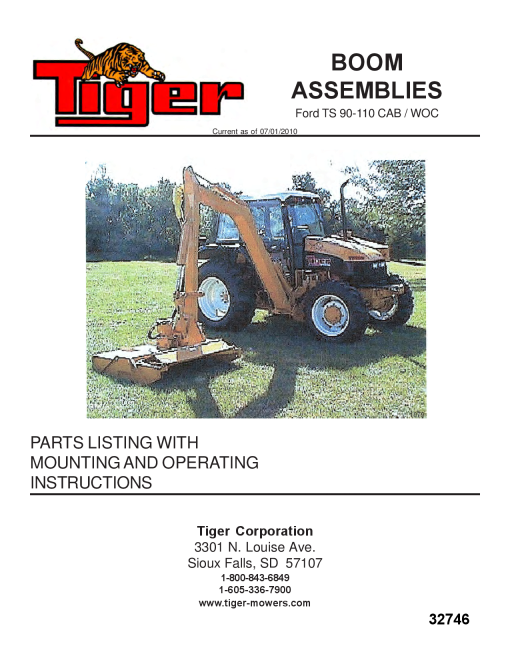 Tiger Ford TS90 110 Boom 32746 Mower Operation and Parts Manual PDF Download