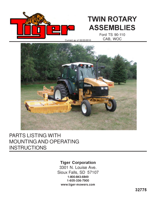 Tiger Ford TS90 110 Twin Rotary 32775 Mower Operation and Parts Manual PDF Download