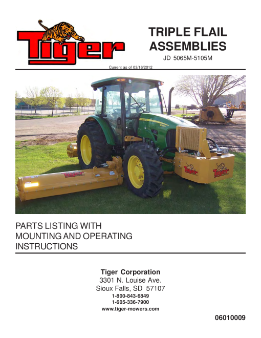 Tiger John Deere JD 5065M 5105M TRIPLE Mower Operation and Parts Manual PDF Download