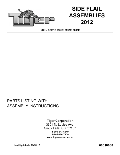 Tiger John Deere JD 5101E 5093E 5083E SIDE FLAIL 2012 Mower Operation and Parts Manual PDF Download
