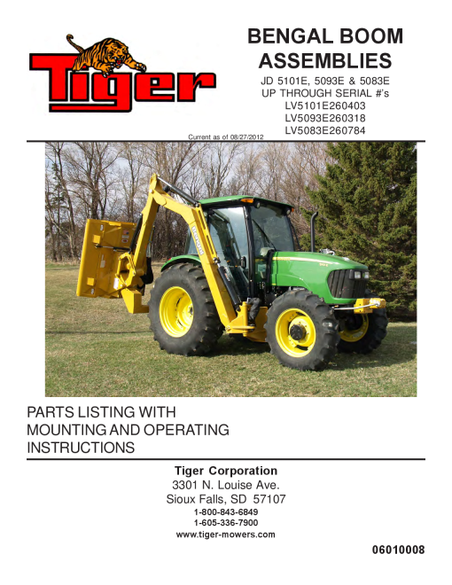 Tiger John Deere JD 5101E 5093E 5083E-Up Through Bengal Mower Operation and Parts Manual PDF Download
